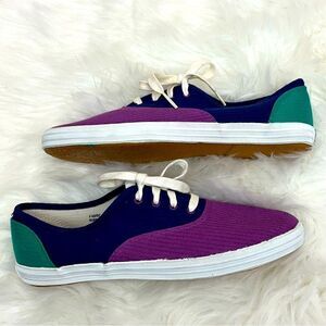 Borelli Retro 80’s Style Color-block Canvas Sneakers Lace Up Purple Navy Teal 8